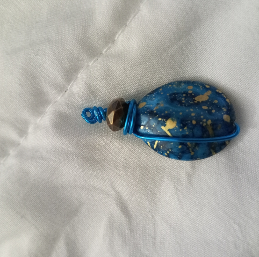 hand crafted Cerulean blue metallic statement choker necklace pendant boho